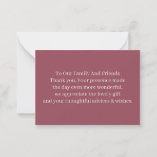 Simple Maroon Customized Wedding Thank You Card