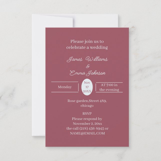 Simple Maroon Faire-part de mariage personnalisée (Devant)