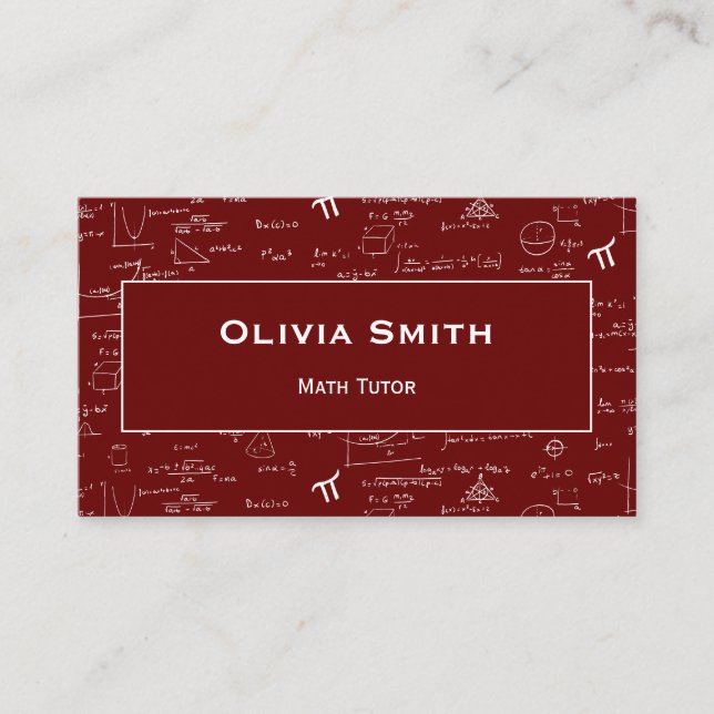 Simple Maroon Math Tutor Teacher Formula Pattern Business Card (Front)