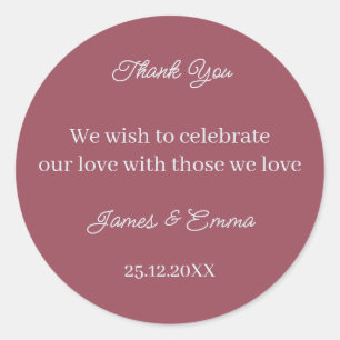 Simple Maroon Personalized Wedding Classic Round Sticker