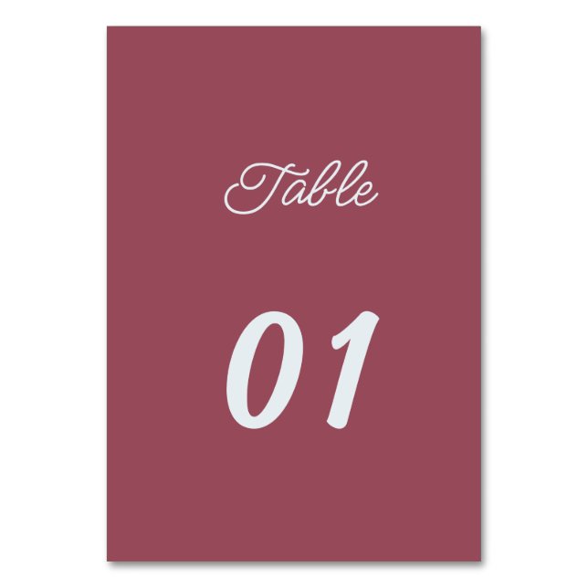 Simple Maroon Personalized Wedding Table Number (Front)