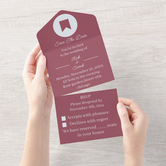 Simple Maroon Save The Date  All In One Invitation (Tearaway)