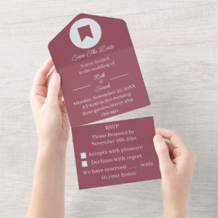 Simple Maroon Save The Date  All In One Invitation