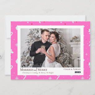 Simple Married and Merry Newlywed Christmas Photo Holiday Card