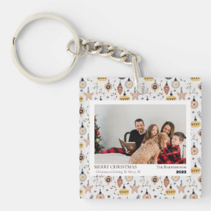 Simple Married and Merry Newlywed Christmas Photo Keychain