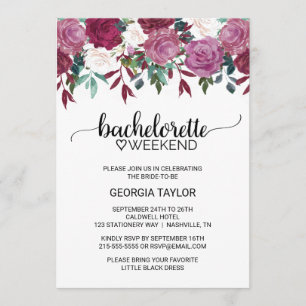 Simple Marsala and Burgundy Bachelorette Weekend Invitation