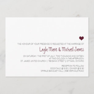 Simple Marsala heart wedding invitation