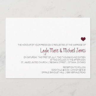 Simple Marsala heart wedding invitation