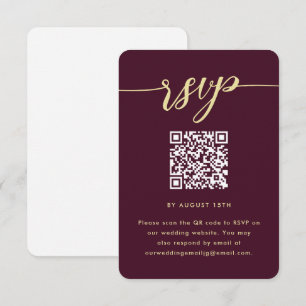 Simple Marsala Wedding RSVP with QR Code Card