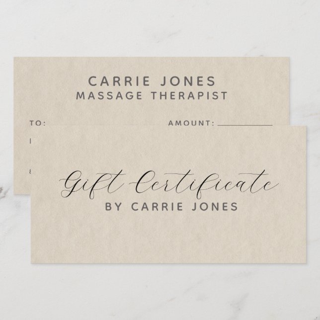 Simple Massage Therapist Gift Certificate (Front/Back)
