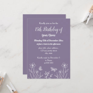 Simple mauve floral birthday invitation