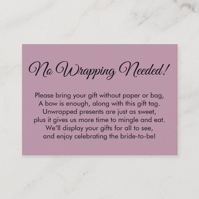 Simple Mauve No Wrapping Needed Bridal Shower Enclosure Card (Front)