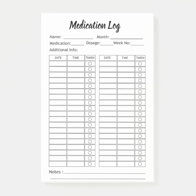 Simple Medication Check List - Personalized Post-it Notes (Front)