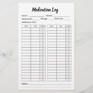 Simple Medication Check List - Personalized Stationery