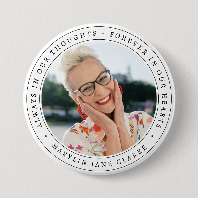 Simple Memorial Funeral Remembrance Photo  3 Inch Round Button (Front)