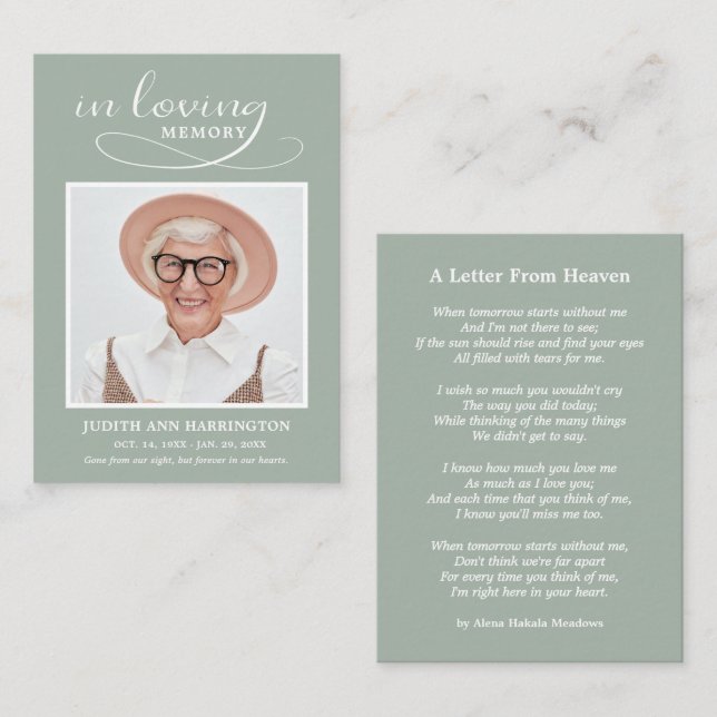 Simple Memorial Photo Funeral Card (Front/Back)
