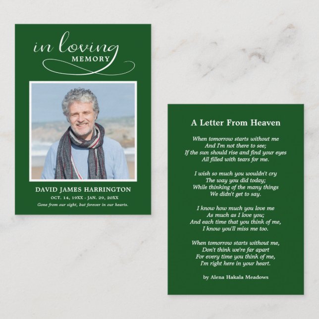 Simple Memorial Photo Funeral Card (Front/Back)