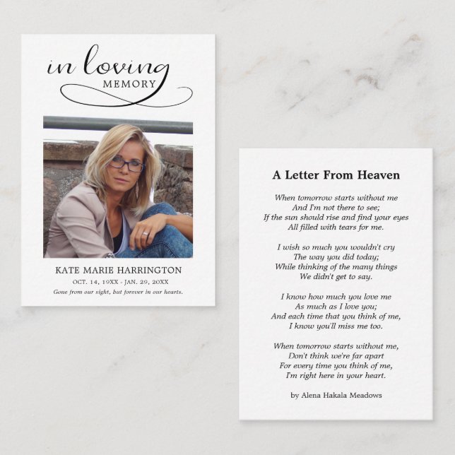 Simple Memorial Photo Funeral Card (Front/Back)