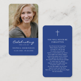 Simple Memorial Royal Blue Prayer Photo Card