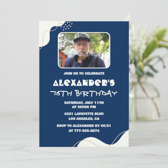 Simple Men Photo 76th birthday invitations  (Standing Front)