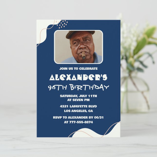 Simple Men Photo 96th birthday invitations  (Standing Front)
