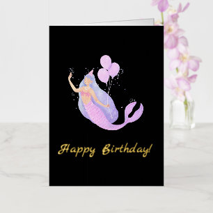 Simple Mermaid Birthday Black Foil Greeting Card