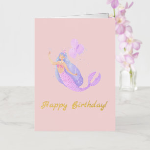 Simple Mermaid Birthday Pink Peach Foil Greeting Card