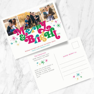 Simple Merry & Bright Photo Holiday Postcard