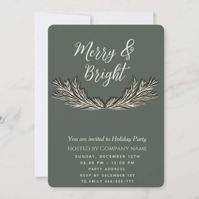 Simple Merry & Bright pine branch  Christmas  Invitation (Front)