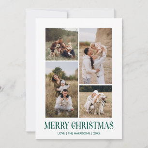 Simple Merry Christmas 4 Photo Collage   GREEN Holiday Card
