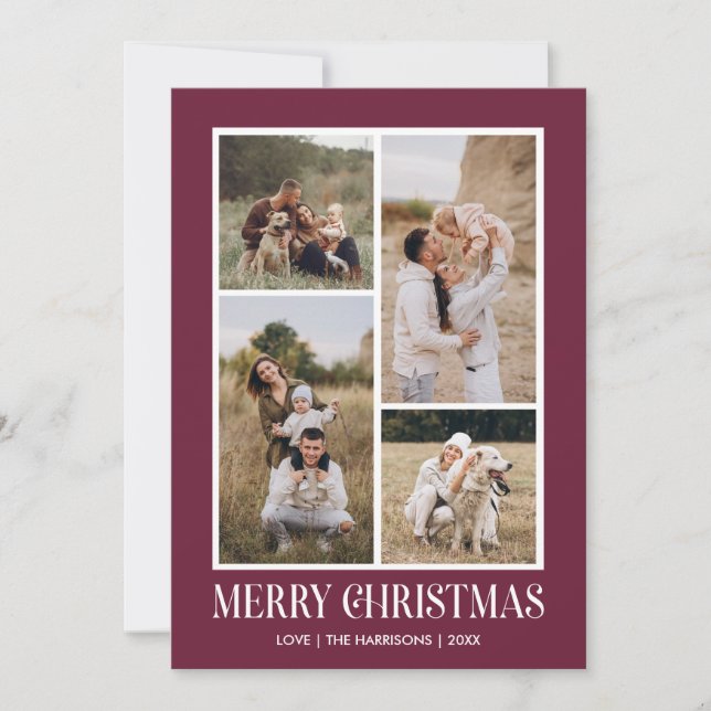 Simple Merry Christmas 4 Photo Collage | PLUM Holiday Card (Front)
