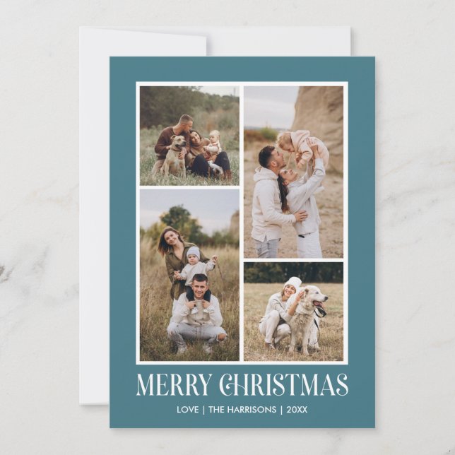 Simple Merry Christmas 4 Photo Collage | SEA Holiday Card (Front)