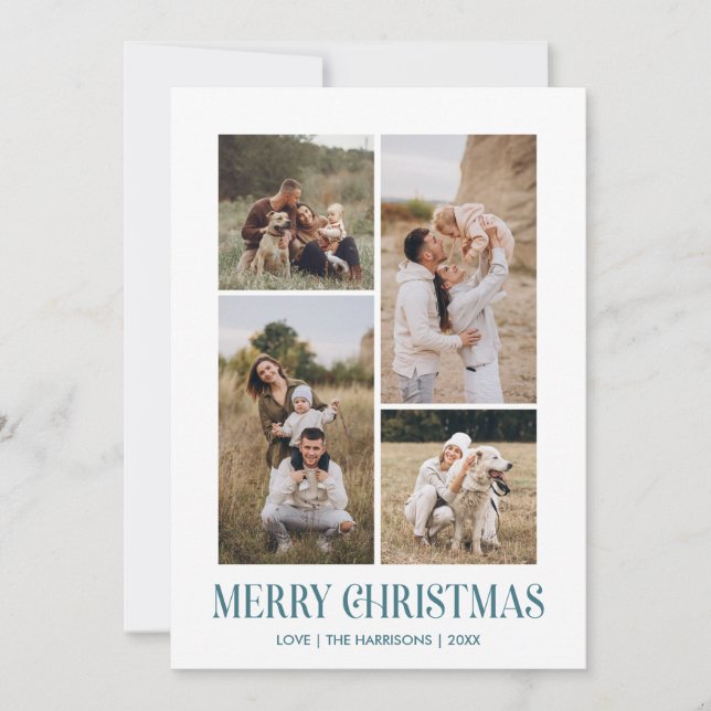 Simple Merry Christmas 4 Photo Collage | Sea Holiday Card (Front)