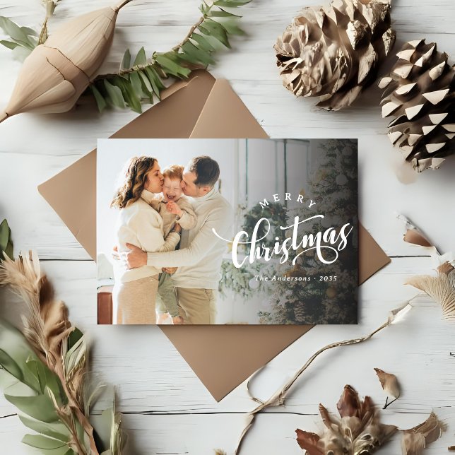 Simple Merry Christmas Calligraphy Script Photo Holiday Card (Creator Uploaded)
