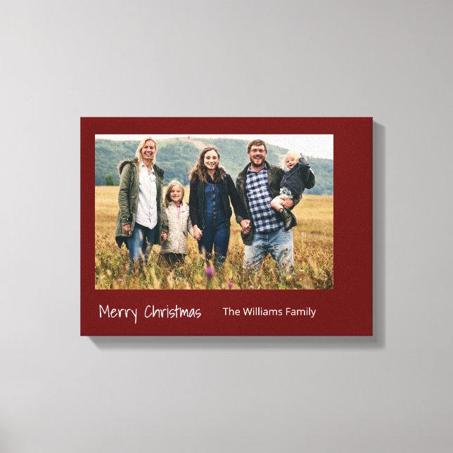 Simple Merry Christmas Family Photo Typography  Canvas Print (Front)