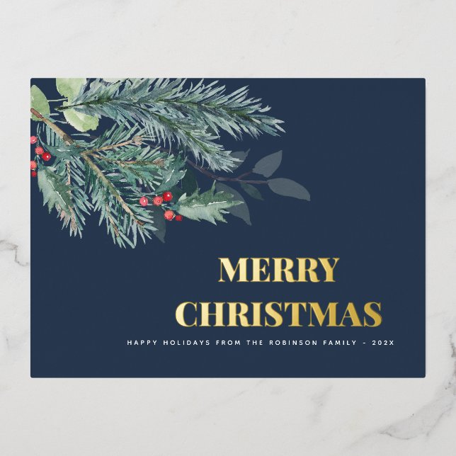 Simple merry christmas foliage holiday card (Front)