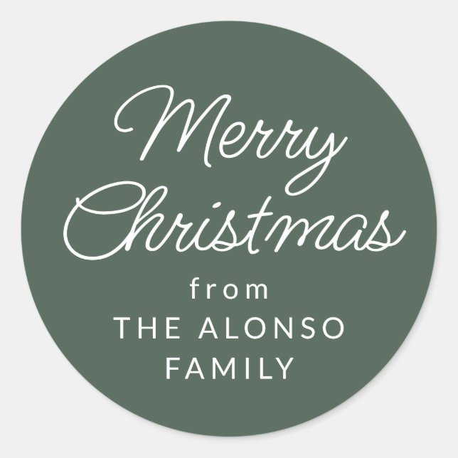 Simple Merry Christmas from green holiday gift Classic Round Sticker (Front)