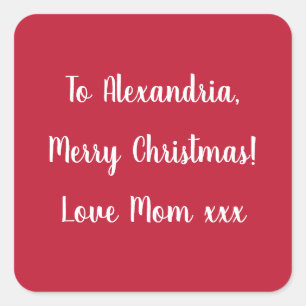 Simple Merry Christmas from Mom Red and White Square Sticker
