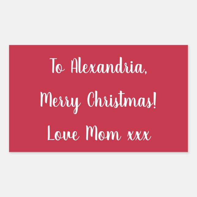 Simple Merry Christmas from Mom Red and White Sticker (Front)