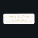 Simple Merry Christmas Gold Modern Script Holiday<br><div class="desc">Simple Modern Red Merry Christmas Script Holiday Return Address Label</div>