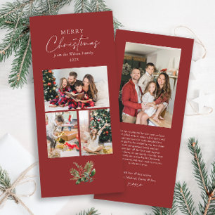 Simple Merry Christmas Greenery Photo Collage Holiday Card