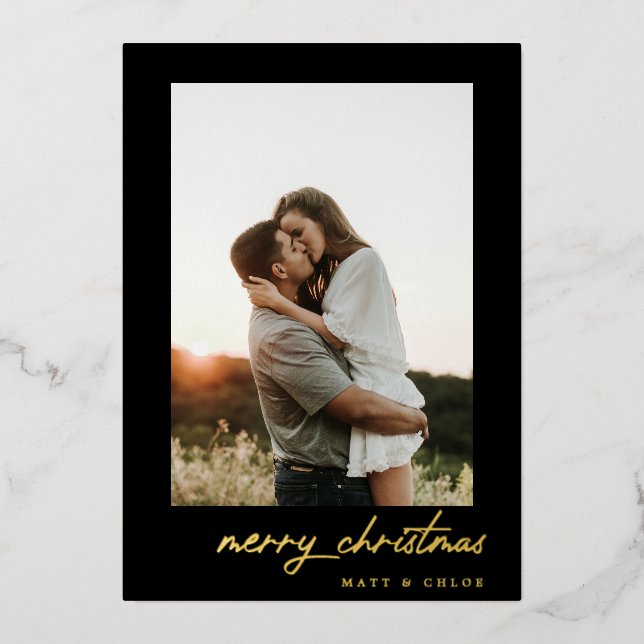 Simple Merry Christmas Photo Foil Holiday Card (Front)