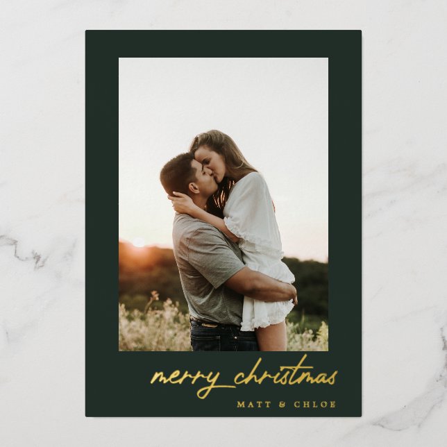 Simple Merry Christmas Photo Foil Holiday Card (Front)