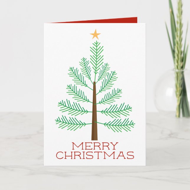 Simple Merry Christmas Pine Holiday Tree Card (Front)