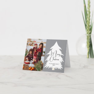 Simple Merry Christmas Pine Tree family photo Card