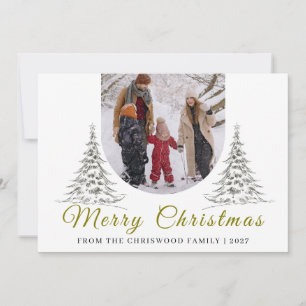 Simple Merry Christmas Pine Tree family photo Holiday Card