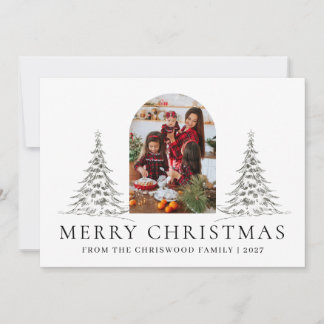 Simple Merry Christmas Pine Tree family photo Holiday Card