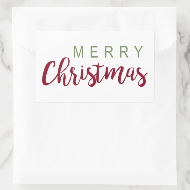 Simple Merry Christmas Red Green Lettering Festive Sticker (Bag)