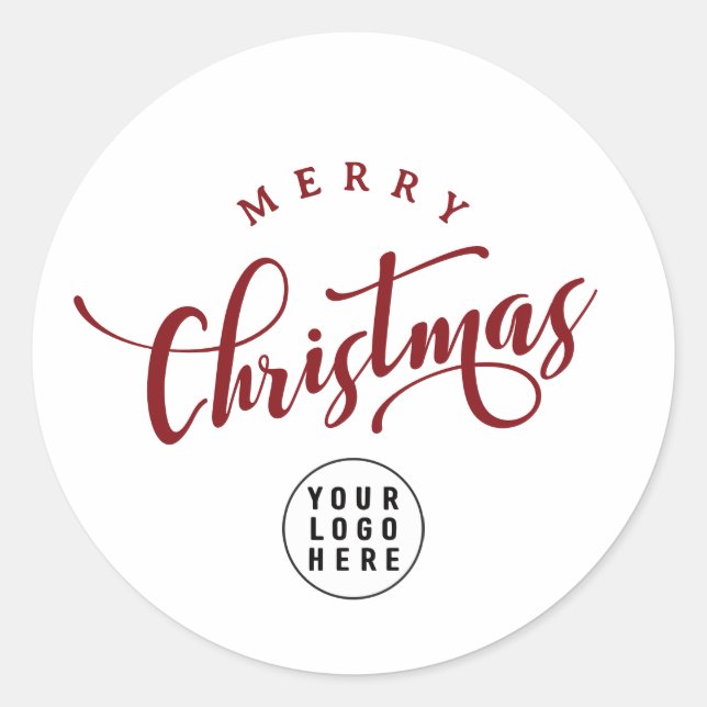 Simple Merry Christmas Red Script Business Logo Classic Round Sticker (Front)
