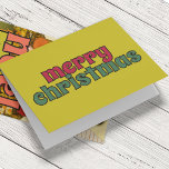 Simple Merry Christmas Retro Vintage Holiday Card<br><div class="desc">This simple Christmas card has a retro look with vintage style lettering that spells out the message "Merry Christmas" in red and green against a lime green background. The inside message can be customized with your own greeting.</div>